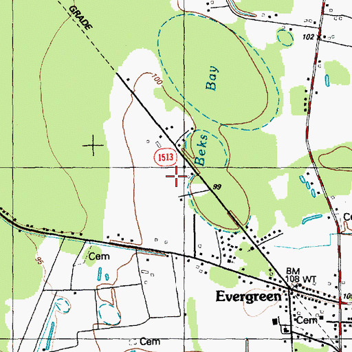 Topographic Map of Evergreen Census Designated Place, NC
