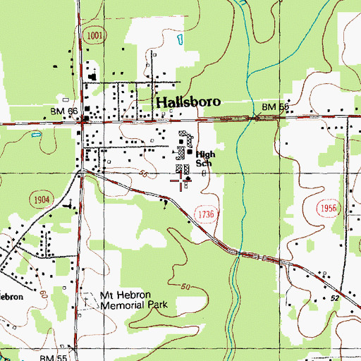 Topographic Map of Hallsboro Census Designated Place, NC