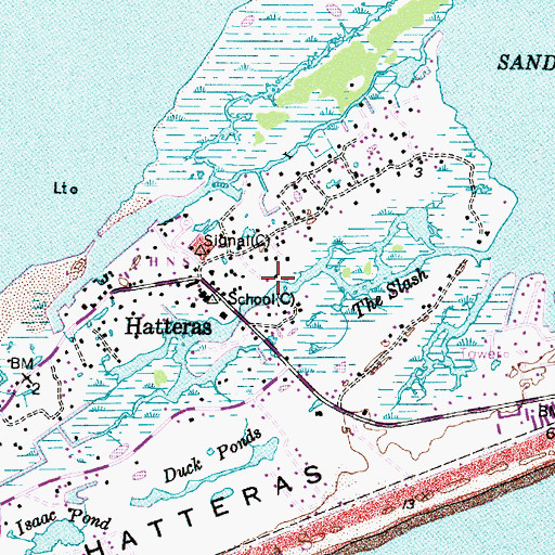 Topographic Map of Hatteras Census Designated Place, NC