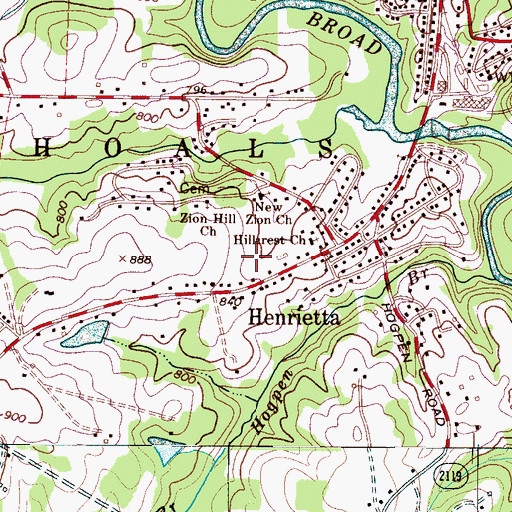 Topographic Map of Henrietta Census Designated Place, NC