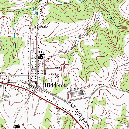 Topographic Map of Hiddenite Census Designated Place, NC