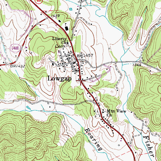 Topographic Map of Lowgap Census Designated Place, NC