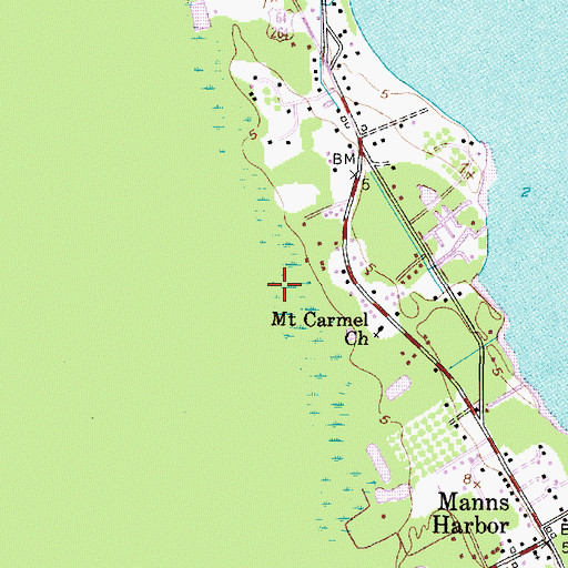 Topographic Map of Manns Harbor Census Designated Place, NC