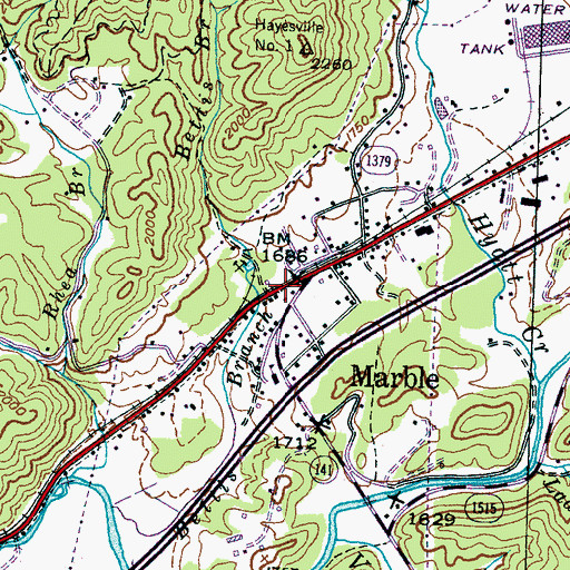 Topographic Map of Marble Census Designated Place, NC