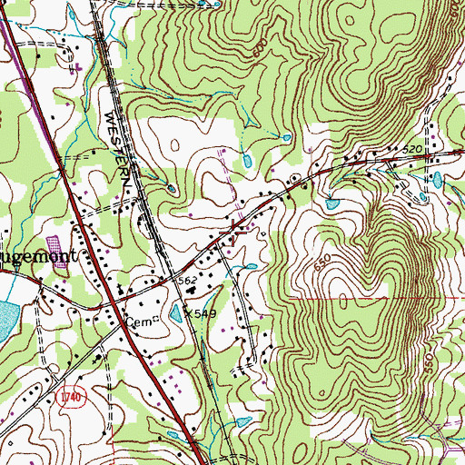 Topographic Map of Rougemont Census Designated Place, NC