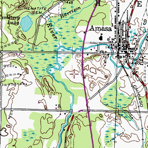 Topographic Map of Amasa Census Designated Place, MI