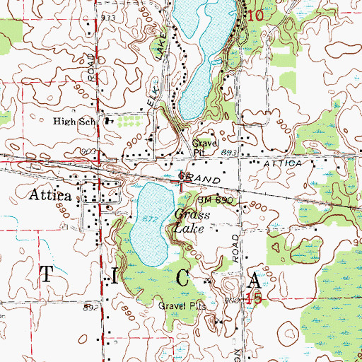 Topographic Map of Attica Census Designated Place, MI