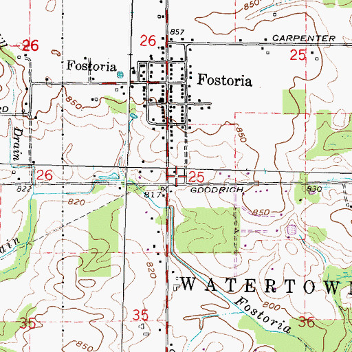 Topographic Map of Fostoria Census Designated Place, MI