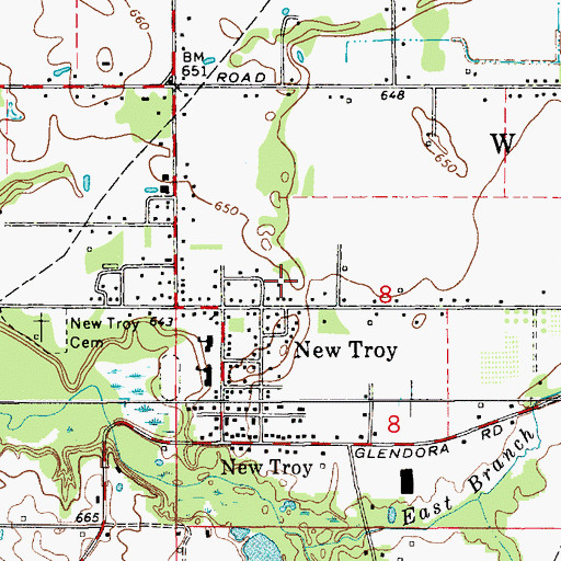 Topographic Map of New Troy Census Designated Place, MI