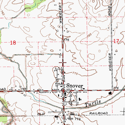 Topographic Map of Snover Census Designated Place, MI