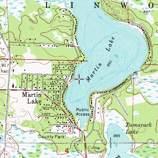 Topographic Map of Martin Lake Census Designated Place, MN