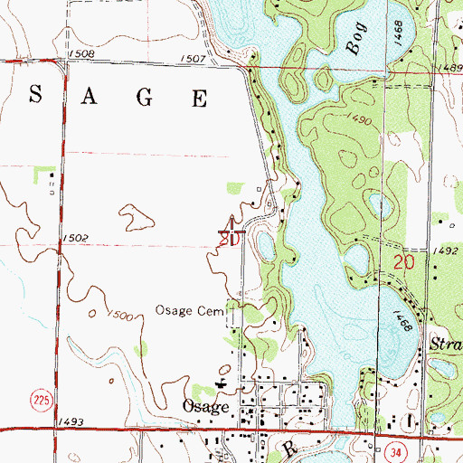 Topographic Map of Osage Census Designated Place, MN