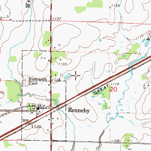 Topographic Map of Ronneby Census Designated Place, MN