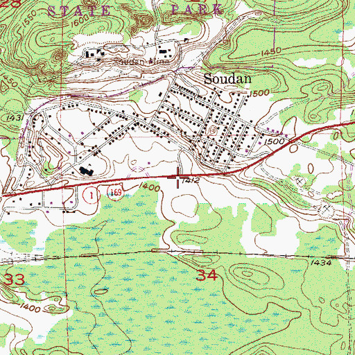 Topographic Map of Soudan Census Designated Place, MN