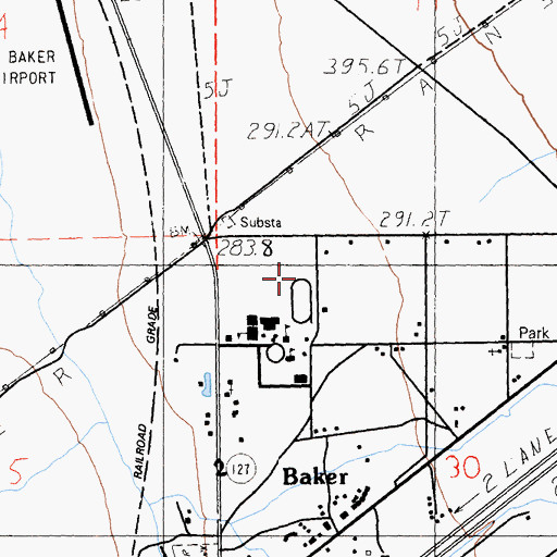 Topographic Map of Baker Census Designated Place, CA
