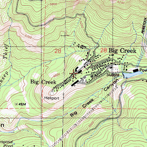 Topographic Map of Big Creek Census Designated Place, CA