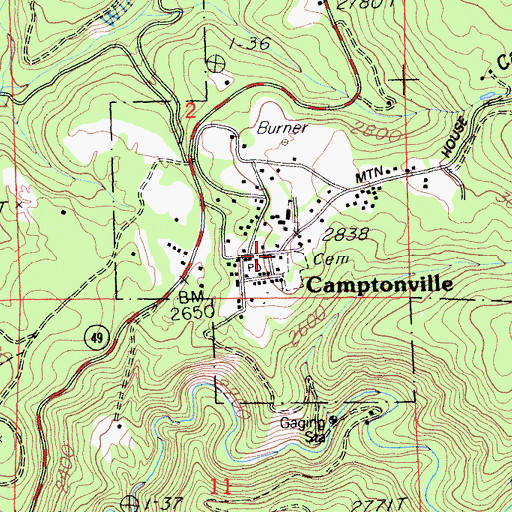 Topographic Map of Camptonville Census Designated Place, CA