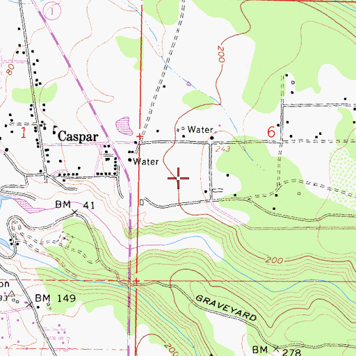 Topographic Map of Caspar Census Designated Place, CA