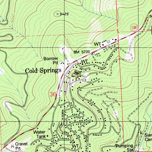 Topographic Map of Cold Springs Census Designated Place, CA