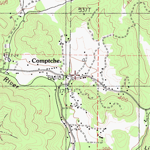 Topographic Map of Comptche Census Designated Place, CA