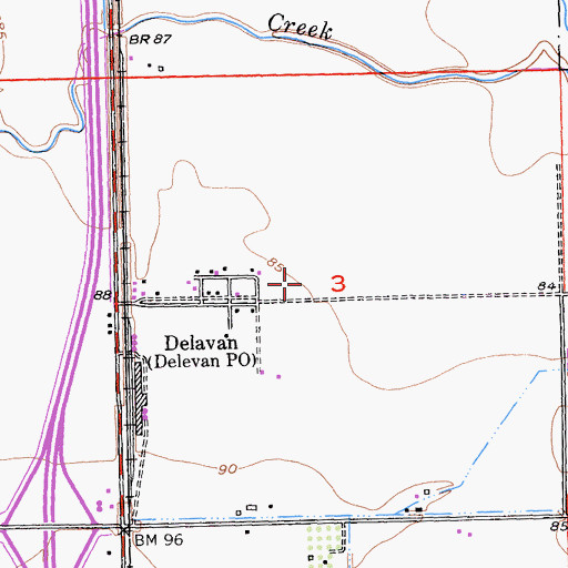 Topographic Map of Delevan Census Designated Place, CA