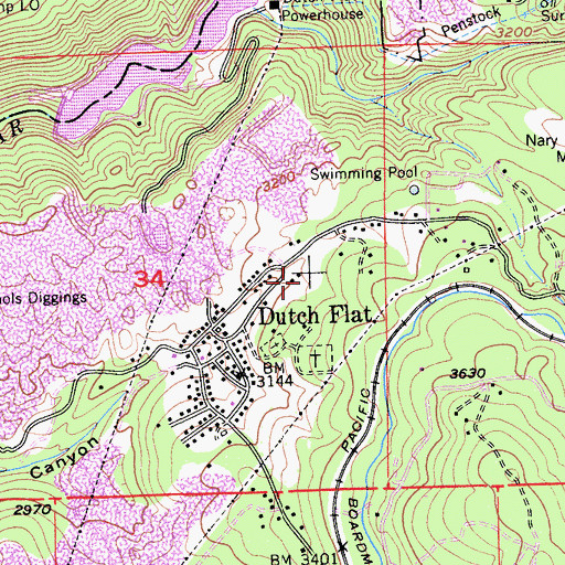 Topographic Map of Dutch Flat Census Designated Place, CA