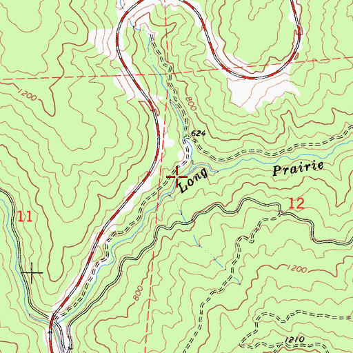 Topographic Map of Long Prairie Creek, CA