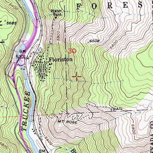 Topographic Map of Floriston Census Designated Place, CA