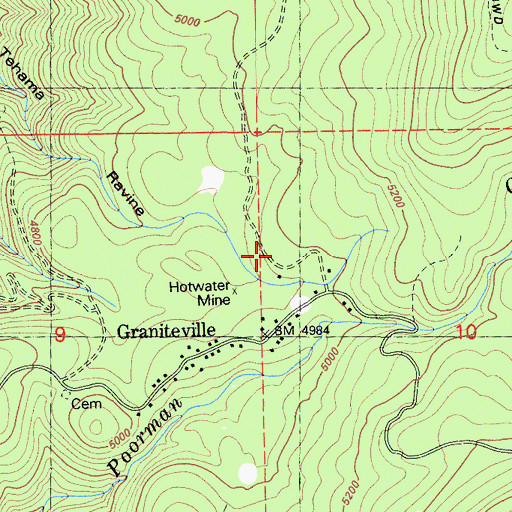 Topographic Map of Graniteville Census Designated Place, CA