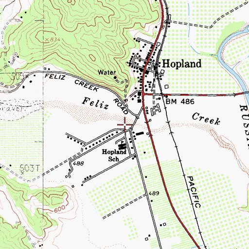 Topographic Map of Hopland Census Designated Place, CA