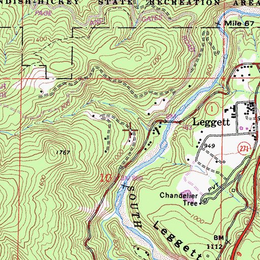 Topographic Map of Leggett Census Designated Place, CA
