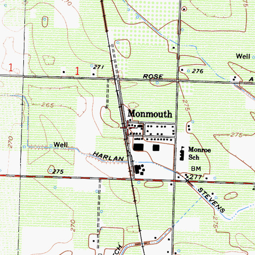 Topographic Map of Monmouth Census Designated Place, CA