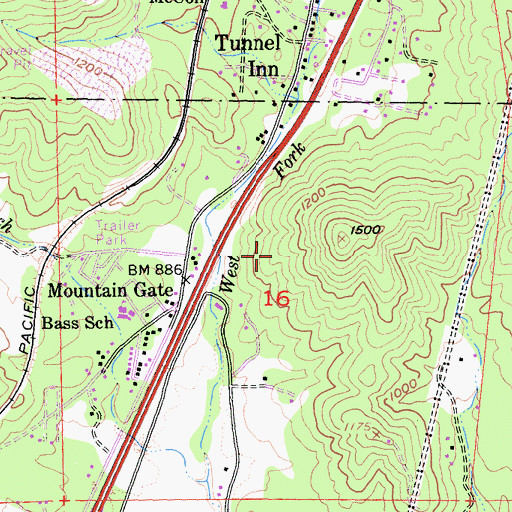 Topographic Map of Mountain Gate Census Designated Place, CA