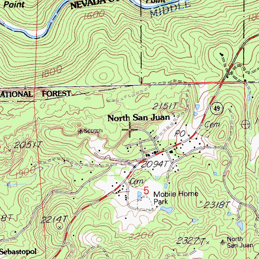 Topographic Map of North San Juan Census Designated Place, CA