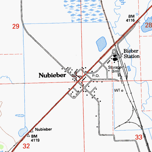 Topographic Map of Nubieber Census Designated Place, CA