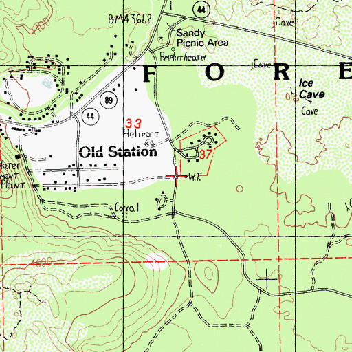 Topographic Map of Old Station Census Designated Place, CA