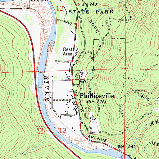 Topographic Map of Phillipsville Census Designated Place, CA