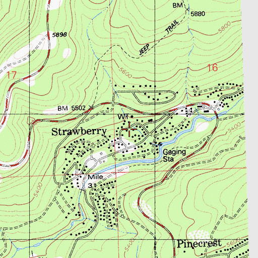 Topographic Map of Strawberry Census Designated Place, CA