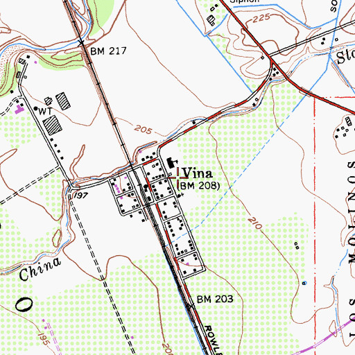 Topographic Map of Vina Census Designated Place, CA