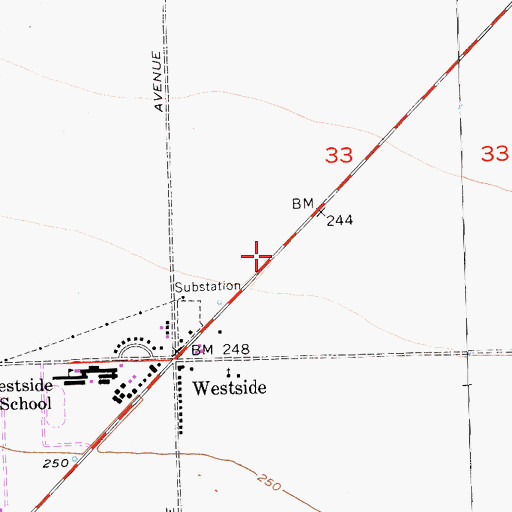 Topographic Map of Westside Census Designated Place, CA