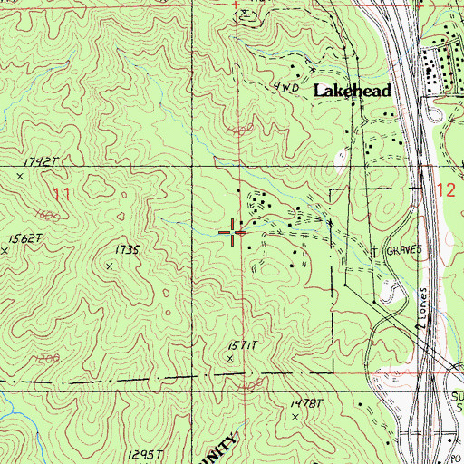 Topographic Map of Lakehead Census Designated Place, CA