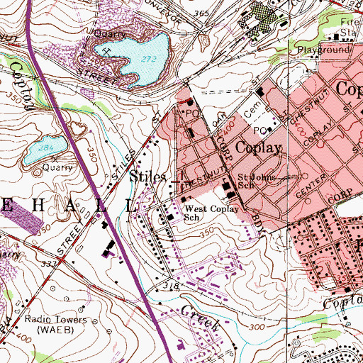 Topographic Map of Stiles Census Designated Place, PA