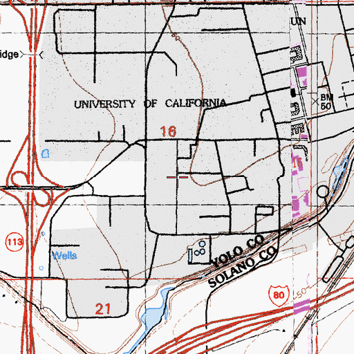 Topographic Map of University of California-Davis Census Designated Place, CA