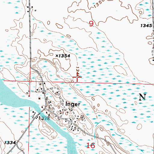 Topographic Map of Inger Census Designated Place, MN