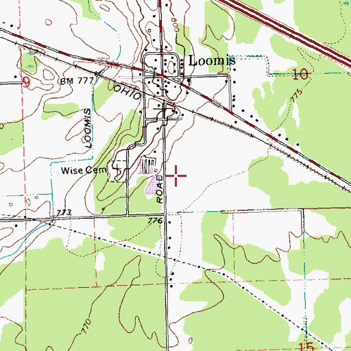 Topographic Map of Loomis Census Designated Place, MI