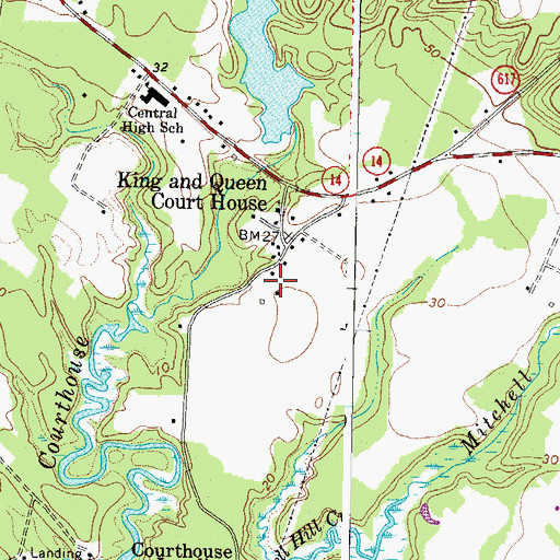 Topographic Map of King and Queen Court House Census Designated Place, VA