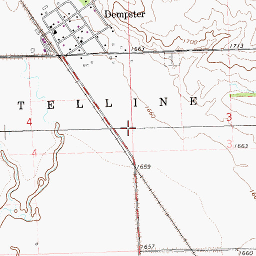 Topographic Map of Dempster Census Designated Place, SD