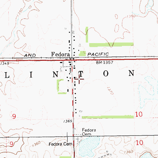 Topographic Map of Fedora Census Designated Place, SD