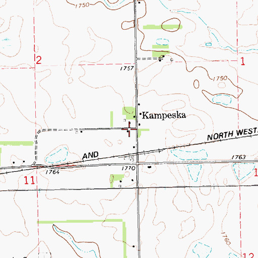 Topographic Map of Kampeska Census Designated Place, SD