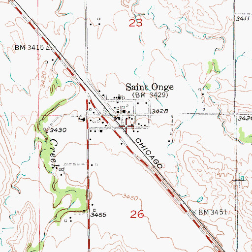 Topographic Map of Saint Onge Census Designated Place, SD